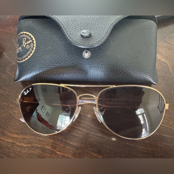 Ray-Ban Accessories - Ray-Ban Gold and Brown Aviator Sunglasses Polarized